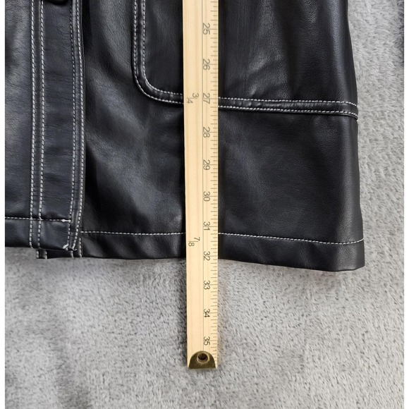 Neutral Zone Coat Womens Small Black Faux Leather  Longline Button Front Vintage - Picture 5 of 15